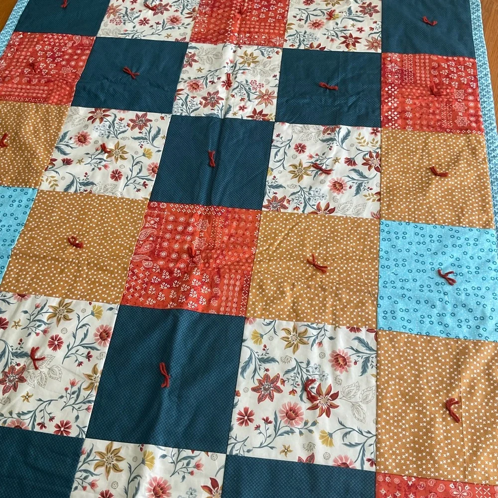 Handmade Quilted Fall Patchwork Baby Quilt Size 56X40-in Folk Art unique